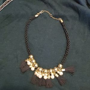 Ann Taylor Navy blue/gold pearl tassle necklace